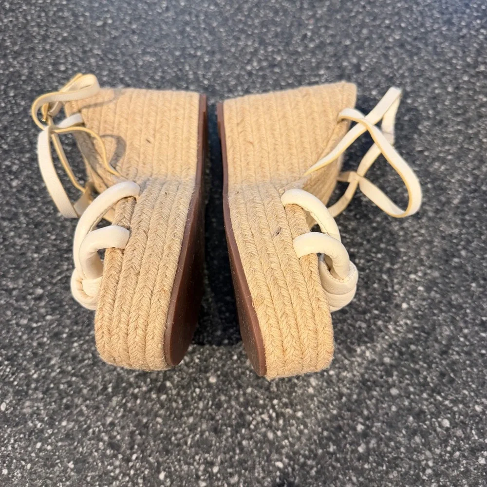 Farm‎ Rio Ivory Sandalia Salto Alto Napa Soft Wedge Espadrille Sandals Size 7
